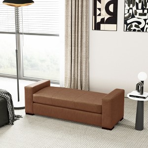 KWPZQEB 57.7" Ottoman Bench, Faux Leather Footstool, Rectangle Footrest, Entryway Bench with Upholstered, Bench End of Bed for Bedroom, Entryway - 1 of 4
