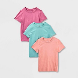 Toddler Girls' 3pk Short Sleeve T-Shirt - Cat & Jack™ Rose Pink/Ocean Green/Dusty Orange - 1 of 3