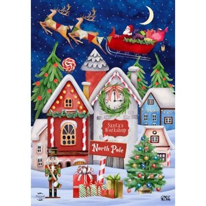 North Pole Magic Christmas House Flag Santa Sleigh Reindeer 28" x 40" Briarwood Lane - 1 of 4