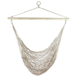 Northlight Natural Cotton Macrame Hammock Chair with Wooden Bar - 44" x 39" - 1 of 4