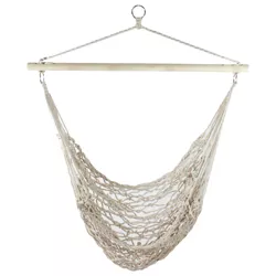 Northlight 44" x 39" Natural Cotton Macrame Hammock Chair with Wooden Bar
