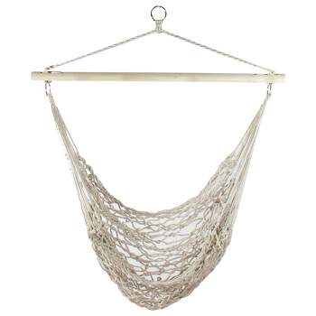 Northlight 44" x 39" Natural Cotton Macrame Hammock Chair with Wooden Bar