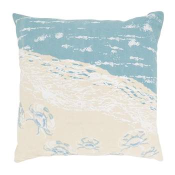 Saro Lifestyle Crabs By the Sea Down Filled Throw Pillow, Blue, 20"x20"