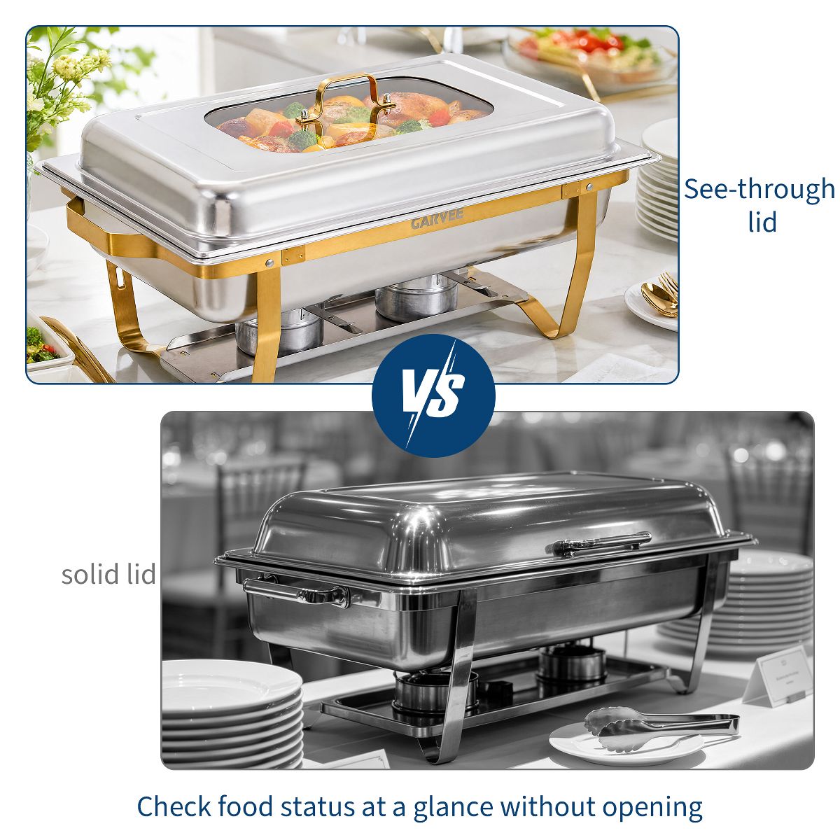 2/4 Pack 8 QT Stainless Steel Chafing Dish Buffet Set, Roll Edge Food Warmers for Heating & Cooling, Mirror Polished Buffet Servers for Catering - thumbnail 5