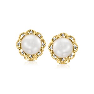 Ross-Simons 11-11.5mm Cultured Mabe Pearl Earrings With .11 ct. t.w. Diamonds in 18kt Gold Over Sterling - 1 of 4