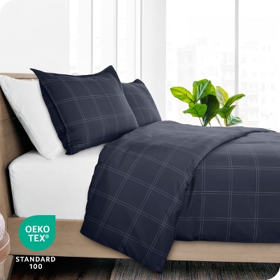 Midnight Blue and White Plaid Twin/Twin XL Microfiber Duvet Cover Set