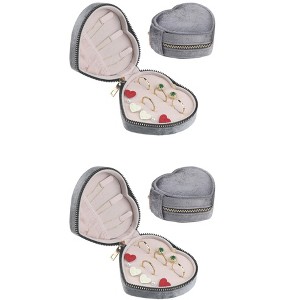 Unique Bargains Travel Small Portable Heart-Shaped Plush Velvet Jewelry Box 2 Pcs - 1 of 4