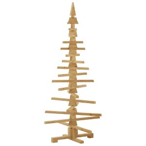 vidaXL Wooden Christmas Tree with Stand Brown 59.1" Solid pine wood - 1 of 4