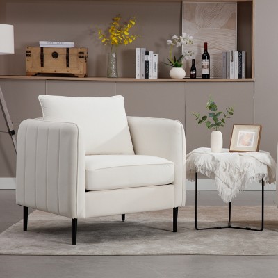 Vynxaria Mid-Century Modern Accent Chair - Velvet Fabric, Pillow, Metal Legs, 300LBS Capacity, Comfy Single Sofa Chair for Living Room/Bedroom/Office