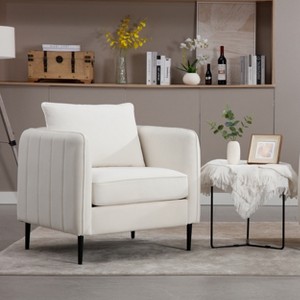 Vynxaria Mid-Century Modern Accent Chair - Velvet Fabric, Pillow, Metal Legs, 300LBS Capacity, Comfy Single Sofa Chair for Living Room/Bedroom/Office - 1 of 4