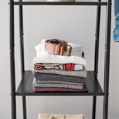 Black Metal Portable Garment Rack with Shelves