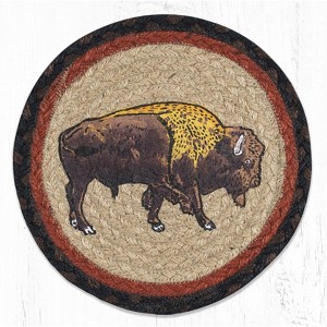 Earth Rugs Buffalo Printed Round Trivet – 10"x10" Braided Jute Hot Pad with Rustic Wildlife Design - 1 of 3