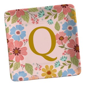 Personalization Mall Flowery Initial Personalized Ring Dish Gold/Pink - 1 of 2