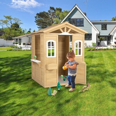LOVMOR Wooden Playhouse for Kids Outdoor with Working Door