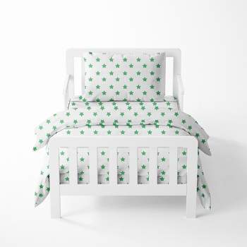 Bacati - Stars Green Muslin 4pc Toddler Bedding Set