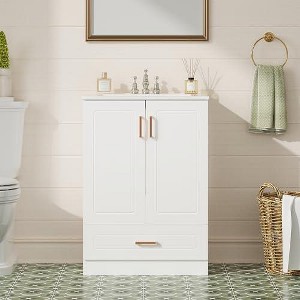 Kumasinova 24" White Bathroom Vanity,Storage Cabinet with Sink,2 Soft-Close Doors,1 Drawer,Modern Farmhouse Style Ceramic Sink Vanity for Bathroom - 1 of 1