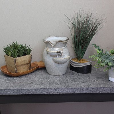 Cream Ceramic 8" Cascading Tiers Tabletop Water Fountain