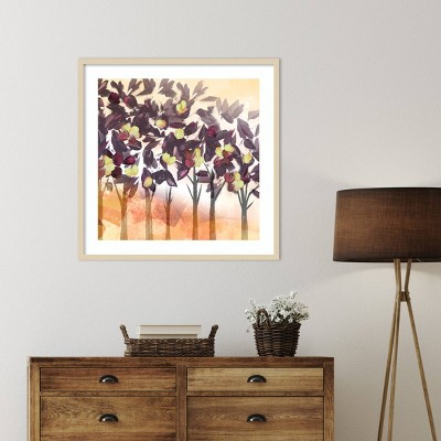 Purple Trees Abstract Graphic Art in Natural Wood Frame