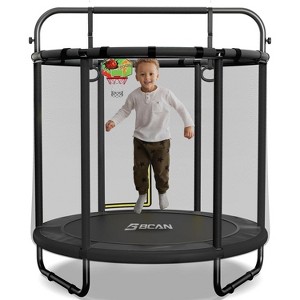 BCAN 55" Trampoline for Kids with Thickened Enclosure Net, Toddler Trampoline Indoor/Outdoor with Adjustable Gymnastics Bars & Basketball Hoop - 1 of 4