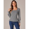 Allegra K Women's Houndstooth Square Neck Bishop Sleeve Casual Blouse - 4 of 4