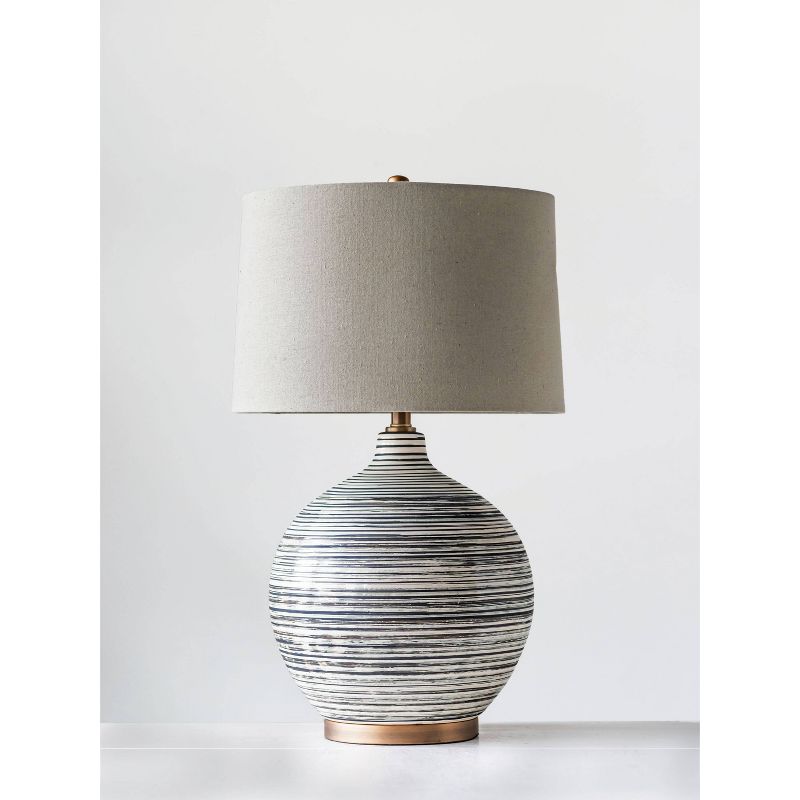 Textured Striped Ceramic Table Lamp with Linen Shade (Includes LED Light Bulb) Black/White/Gray - Storied Home, 4 of 11