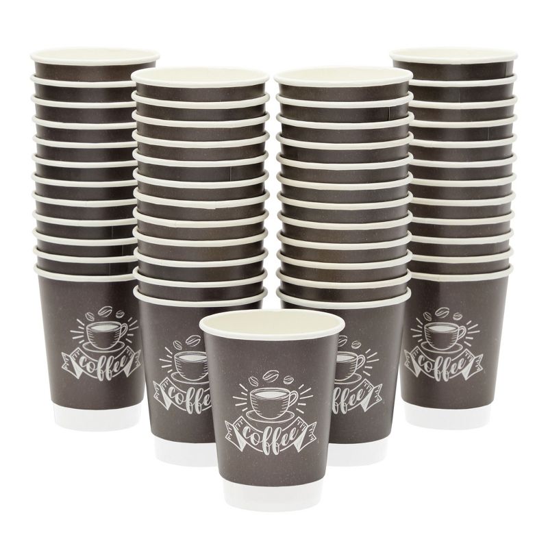 Sparkle and Bash Sparkle and Bash 50 Pack 12 oz To Go Coffee Paper Cups with Lids, Stir Straws, Napkins, Black, 4 of 10