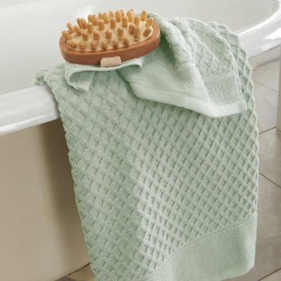 Pale Green Cotton Diamond Textured Kids Washcloth Set