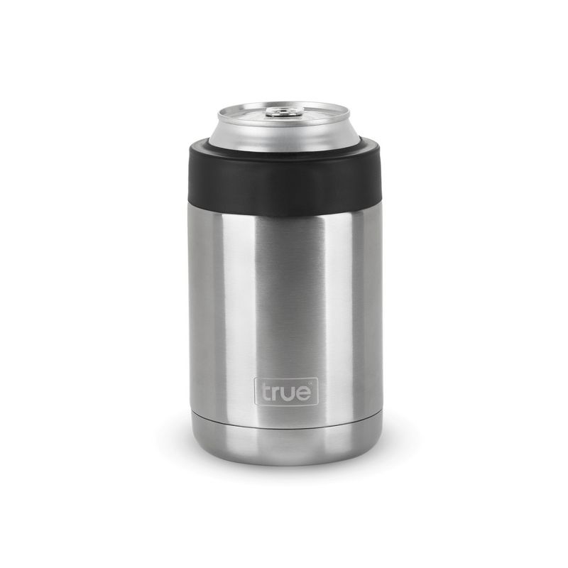 True Capsule Insulated Can Cooler Tumbler - Double Walled Stainless Steel Beverage Holder for Standard Cans and Bottles, Silver and Black, Set of 1, 2 of 6