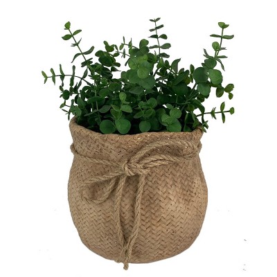 Slickblue Charming Small Woven Sack Design Planter – with Rope, 6.5” x 5.25” x 6.5”