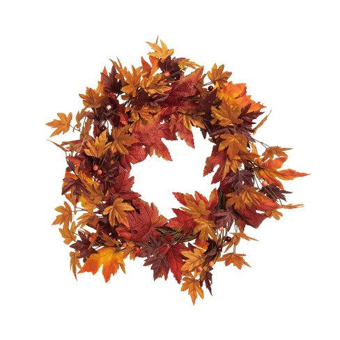 Transpac Polyester 23.62 In. Multicolored Harvest Fall Leaves Wreath ...