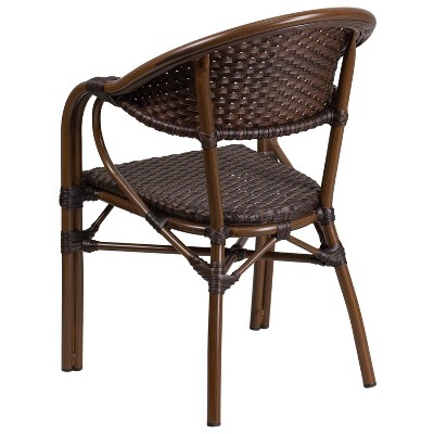 Milano Dark Brown Wicker Dining Chair with Red Aluminum Frame