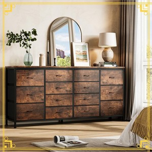 63" Wide Dresser with 14 Fabric Drawers, Built-In USB Ports, Multi-Functional Storage Unit for TV, Bedroom, Living Room, or Office - 1 of 4