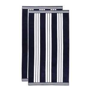 Striped Oversized Extra Large Cotton Beach Towel Set by Blue Nile Mills - 1 of 4