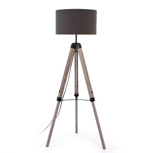 HBEZON 58'' Tripod Floor Lamp, Height Adjustable Rubber Wood Standing Lamp with Foot Switch for Living Room, Bedroom, Office - 1 of 4