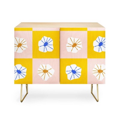 Maritza Lisa White Checkered Flowers Credenza - Deny Designs