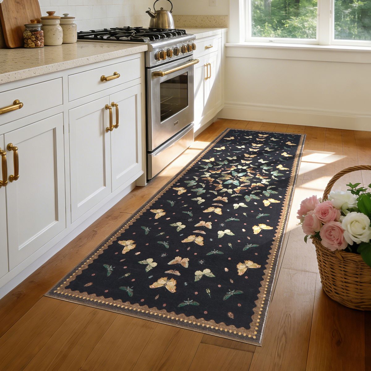 Machine Washable Butterfly Insect Print Area Rug, Non-Slip TPR Backing, Soft Polyester Low-Profile Rug for Living Room Bedroom - thumbnail 10