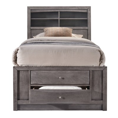 gray twin bed with drawers