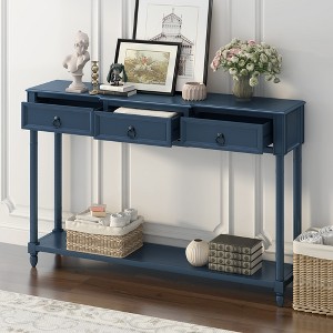 Racxily Rustic Chic Console Table Sofa Table (Antique Navy) - Solid Wood with 3 Big Drawers, Long Shelf for Living Room, Foyer & Entryway - 1 of 4