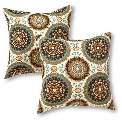 Set of 2 Outdoor Square Throw Pillows Spray Medallion - Kensington Garden