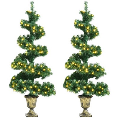 Set of 2 Pre-lit Spiral Artificial Christmas Entrance Tree 4FT w/ 150 LED Lights