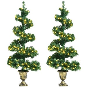 Set of 2 Pre-lit Spiral Artificial Christmas Entrance Tree 4FT w/ 150 LED Lights - 1 of 4