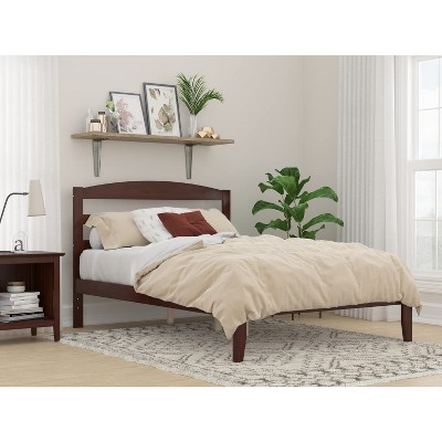 Mission-Style Full Platform Bed with Walnut Finish and Slatted Headboard