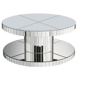 Vynxaria 31.5" Double-Tier Mirror Coffee Tables - Luxury Round Side Table with Fluted Glass - 1 of 4