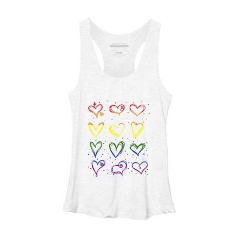 Design by Humans Rainbow Colored String Pride Heart by corndesign T-Shirt - White - Small