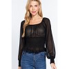 Slickblue Chiffon Smocked Top, Long Sleeve, Versatile Casual & Stylish Look, Lightweight Fit, Black, S - 2 of 4