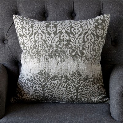 Park Hill Collection Vintage Printed Linen Pillow, Soft Grey