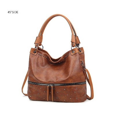 Women Top Handle Satchel Handbags Shoulder Bag Messenger Tote Bag Purse Fashionable Structured Purse with Rivet Detail
