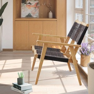 Kelly 2 Seat Acacia Wood Woven Rope Patio Accent Chair, Outdoor Furniture - Maison Boucle - 1 of 4