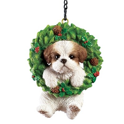 Collections Etc Hand Painted Pet-In-Wreath Hanging Christmas Tree Ornament