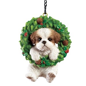 Collections Etc Hand Painted Pet-In-Wreath Hanging Christmas Tree Ornament - 1 of 3